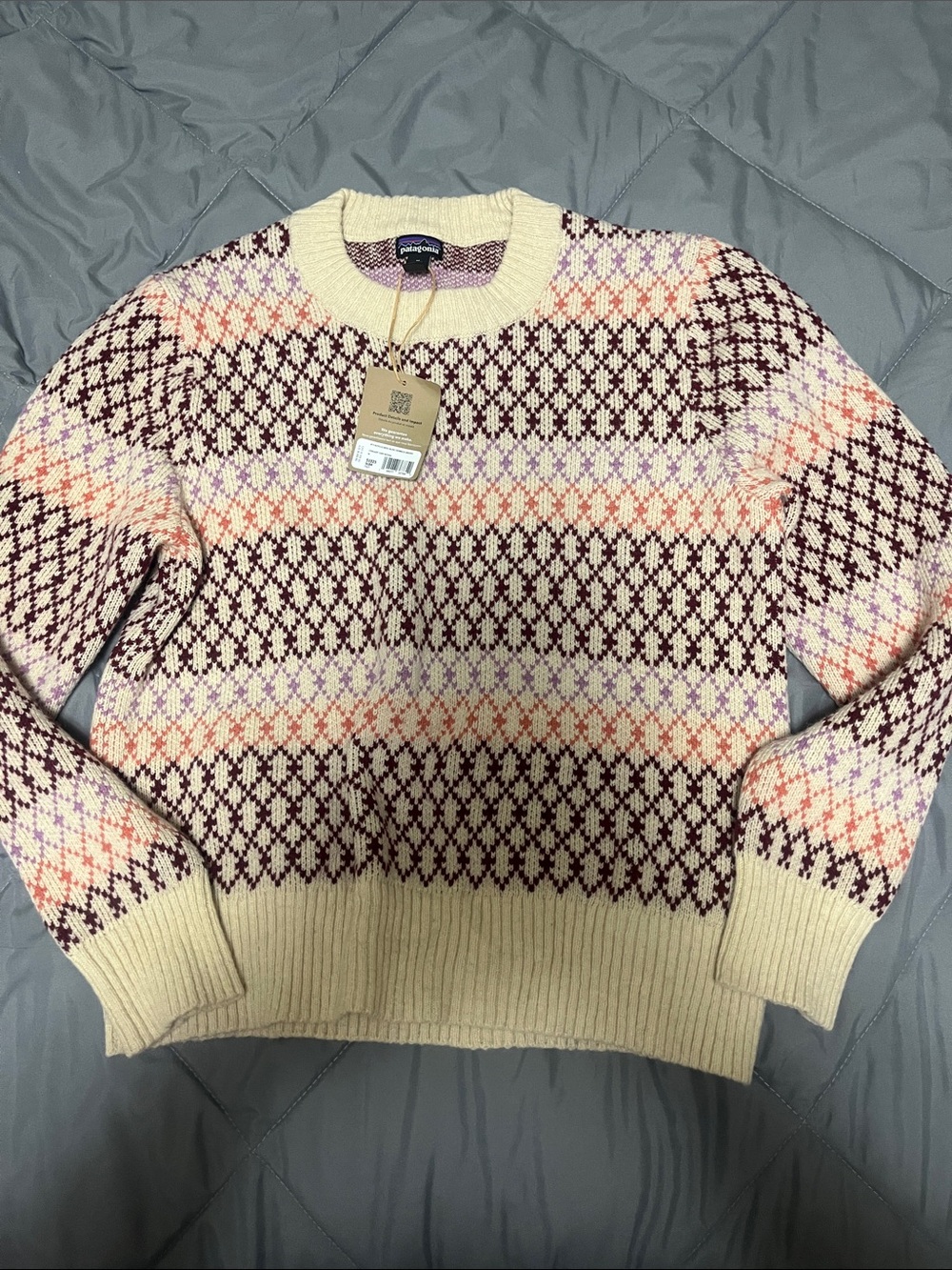Patagonia Womens wool Cream Fair Isle Crewneck Sweater